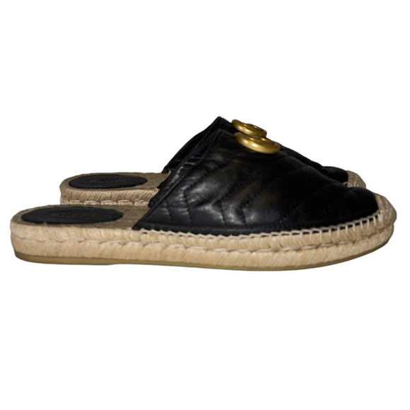 Gucci Matelasse Marmont Double G Chevron Double G Black Quilted Mules Size 37 - Picture 2 of 12